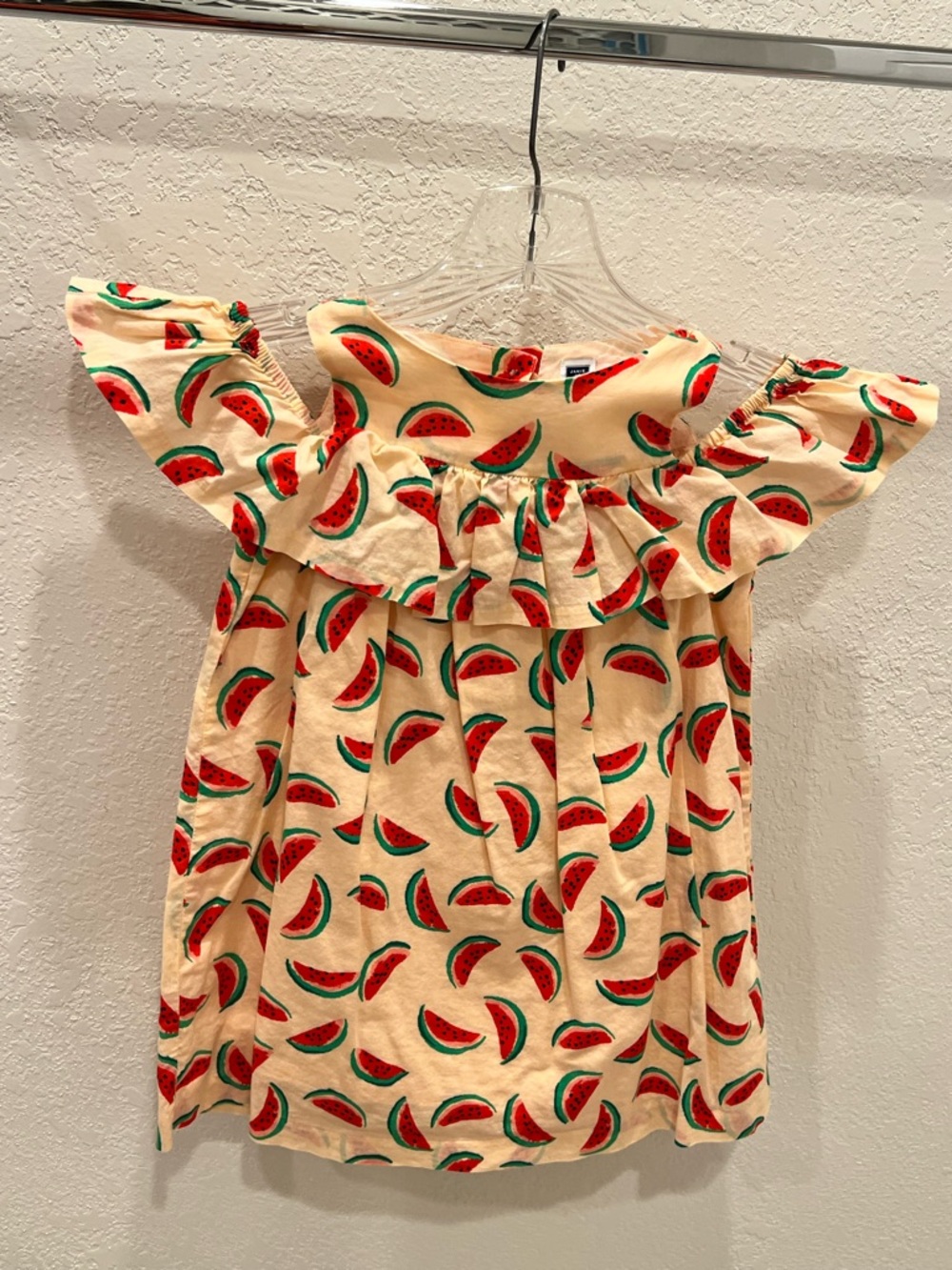 Girl Watermelon Print Ruffle Off-Shoulder Dress